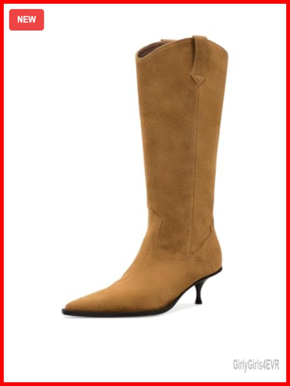 Suede Kitten Heel Slouch Boot Pointed Toe Pull On Mid Calf